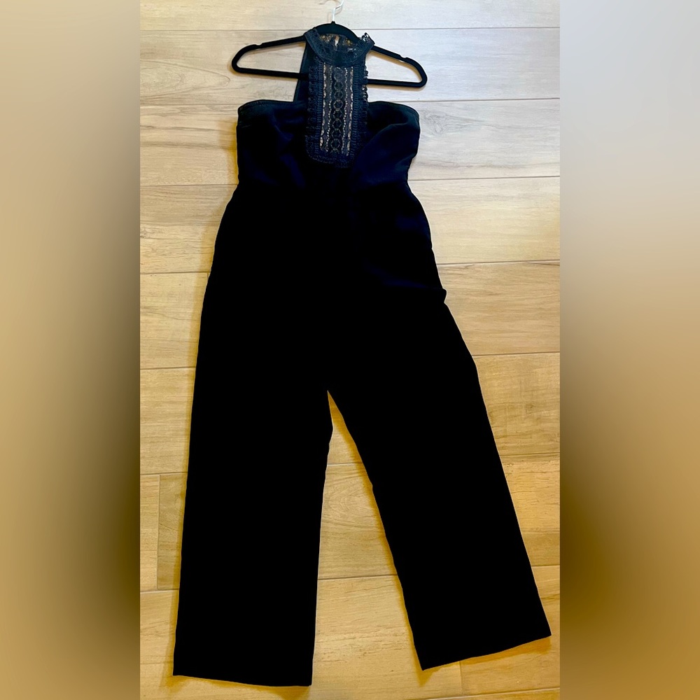 Yigal Azrouel x Aqua crop black jumpsuit high neck lace sexy size Medium $149